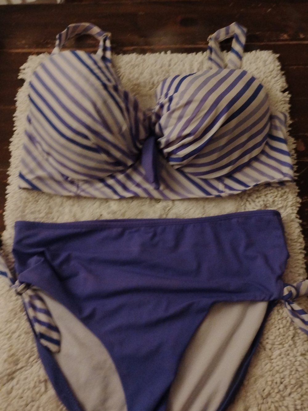 Source Unknown Purple Striped Bikini Set - Lavender and Deep Purple